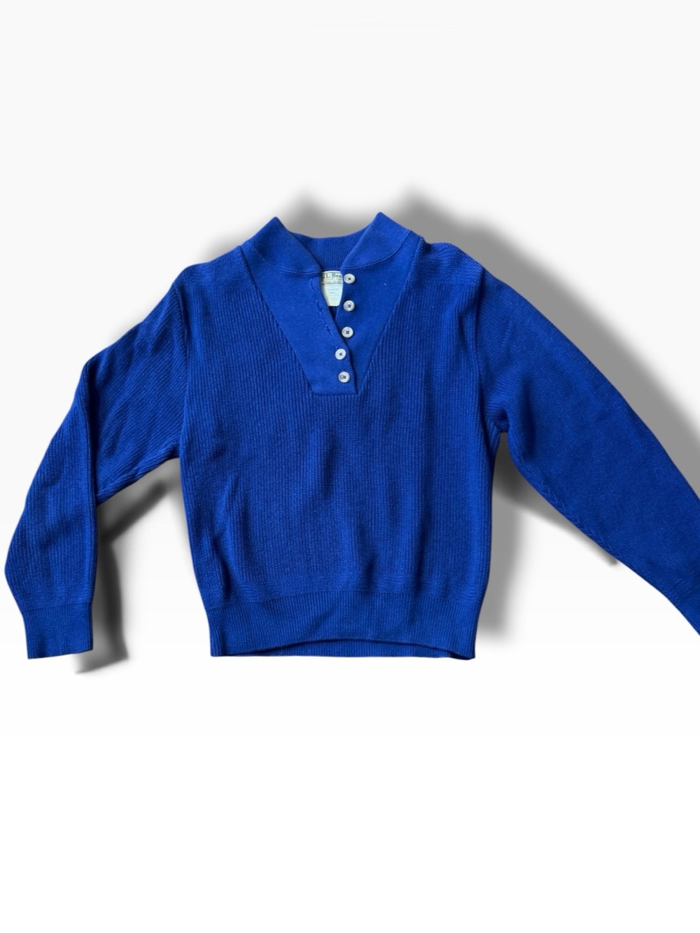Vintage L.L. Bean Royal Blue Women's V-Neck Henley Sweater Pullover Fish Small
